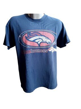 Denver Broncos T-Shirt Large L Logo 7 Navy T-Shirt Large 100% Cotton Vintage